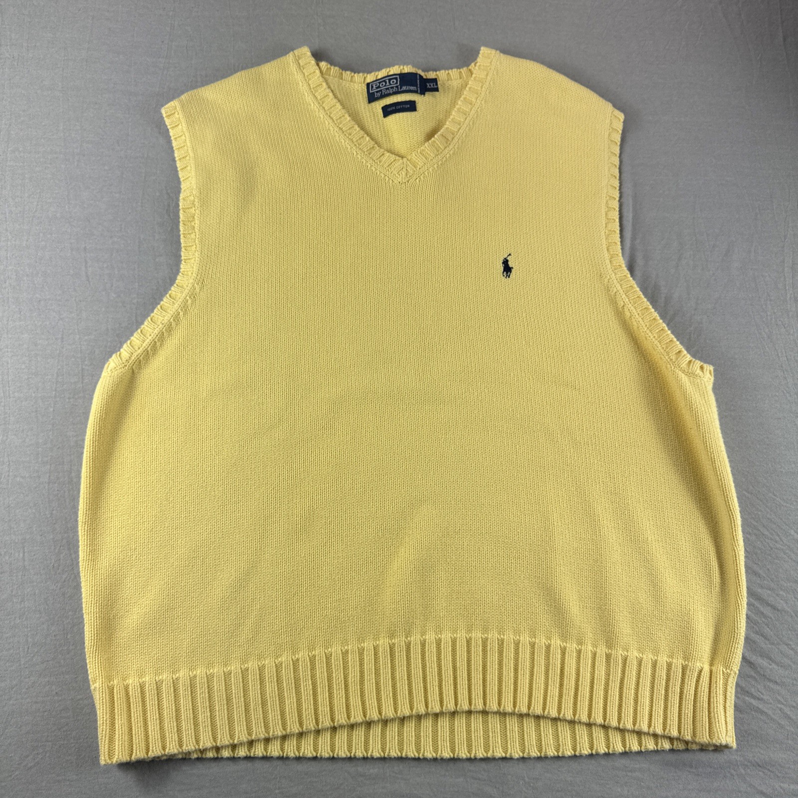 Polo Ralph Lauren maglione gilet uomo XXL giallo felpa senza maniche scollo a V pony