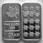 (10) 1 GRAM 0.999+ PURE SILVER MAPLE LEAF BARS (b)
