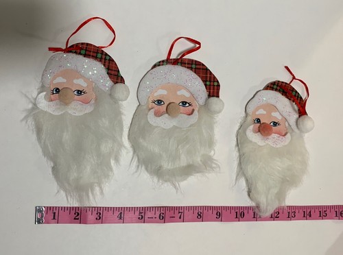 3- SANTA FACE Christmas Ornaments Decorated Cardboard - Picture 5 of 5