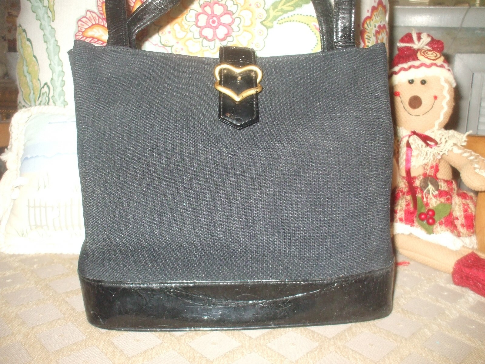 Borsa shoudler Yves Saint Laurent nera tela pelle tote borsetta shopper #326