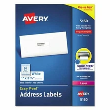 Avery 5160 Easy Peel Address Labels 1 x 2 5/8" 30/sheet - Choose 600/900/1500