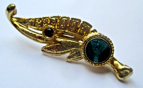 Broche émail Doré Profil Femme Chapeau Bleu – Bijou Vintage Années 70