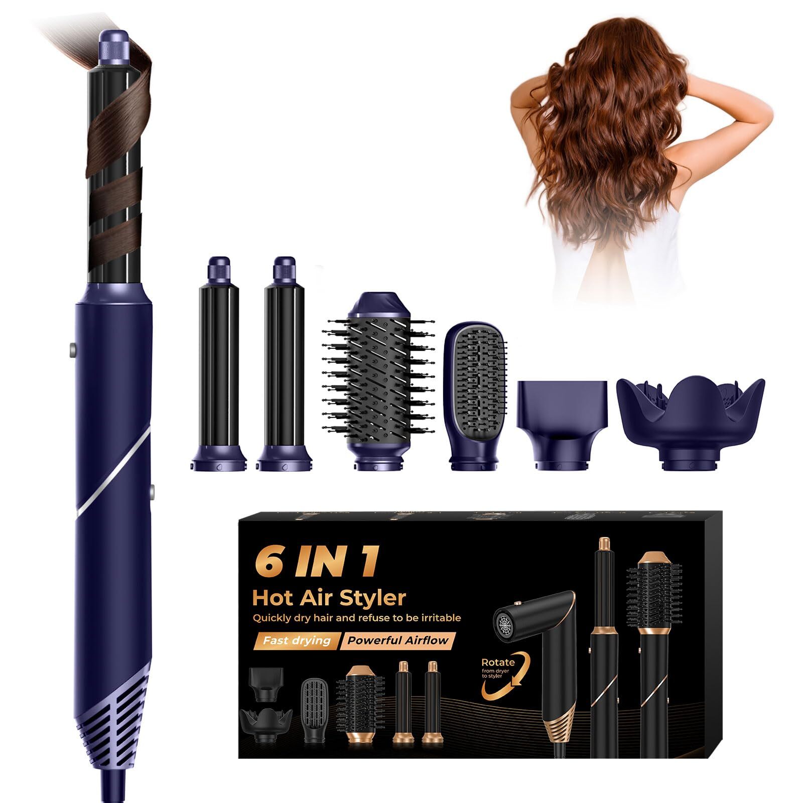 6 in 1 Hair Dryer Brush, Detachable Blow Dryer Brush Hair Dryer with Diffuser...