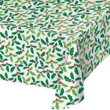 Holly Vinyl Banquet Tablecloth Christmas Winter Decoration