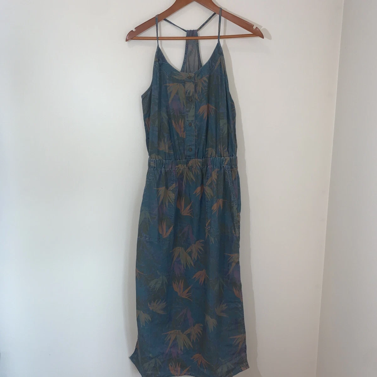 Prana Dress Women's Size Small Organic Cotton Washed Leaves Sky