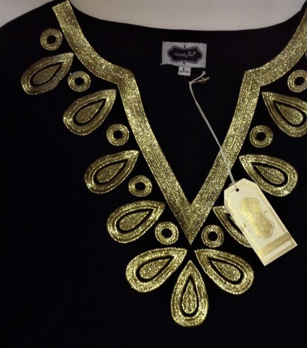 Mud Pie Womens SWIMSUIT COVER UP L NEW Black w/ Gold Stitching TUNIC Large Swim - Picture 2 of 2