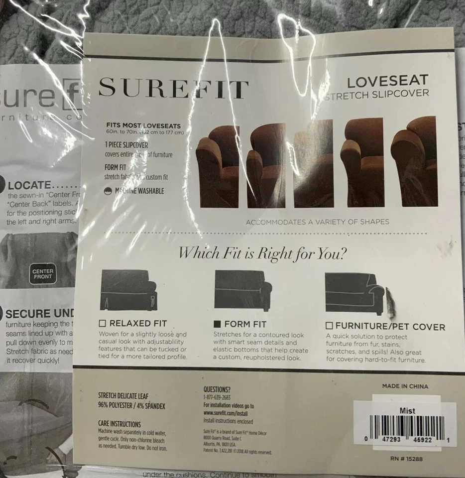 🛋 Funda de cojín de caja de hojas delicadas elásticas SureFit 60” X 70” niebla🆕 Foto 3 de 4