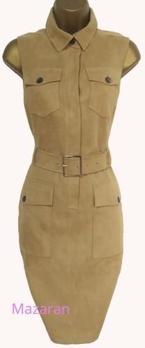 KAREN MILLEN ❤ STUNNING CAMEL TAN FAUX SUEDE SAFARI SHIRT STYLE DRESS ❤ UK 10 - Picture 2 of 7