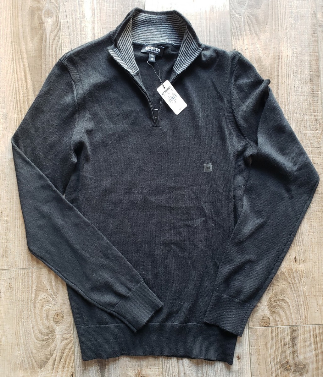Men Sz XS Express Polyester Merino Wool Blend Black 1/4 Zip