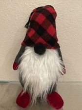 Pottery Barn Holiday Plush Gnome Medium 11  Red Buffalo Plaid Hat Christmas New