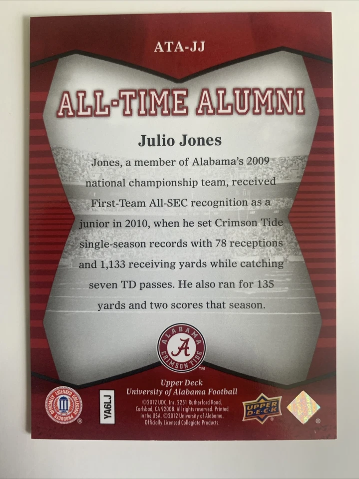 2012 Upper Deck Alabama Football All-Time Alumni Julio Jones #ATA-JJ - Image 2 of 2