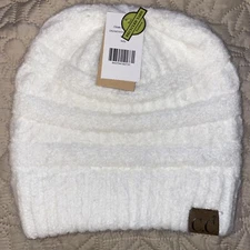 CC Beanie Women's Knit Slouchy Thick Cap Hat Unisex Solid Color Ivory NEW