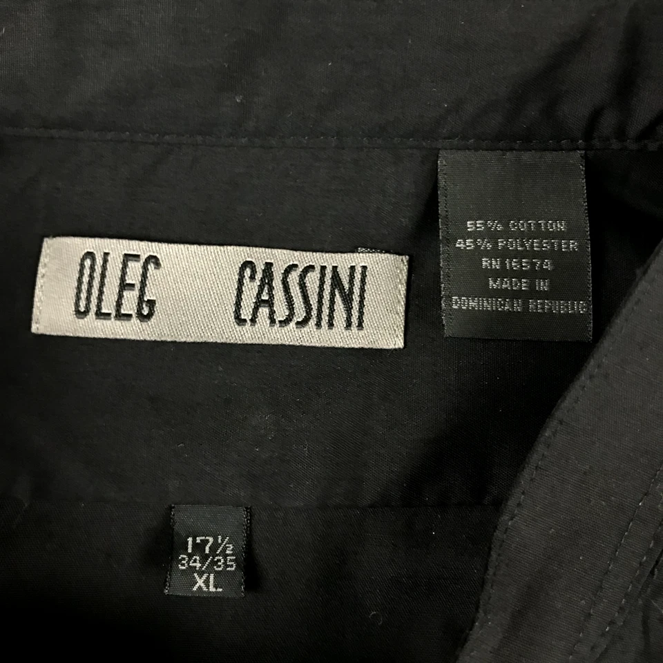 Oleg Cassini 衬衫男式 17.5 34/35 黑色棉混纺纽扣长袖全新带标签 — 第 2/4 张图片