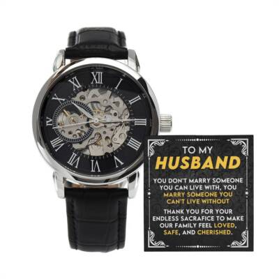 Men's Openwork Luxury Watch with Mahogany Box - My amazing husband - Can't live