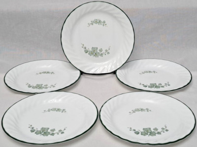 Corning Corelle Green Callaway Ivy Swirl 7 1/4'' Bread Dessert Plates - Set of 5