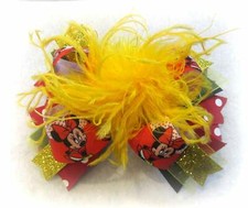 Yellow Minnie Mouse Bow Red OTT Hair Bow Minnie Hairbow Mouse Headband Feather