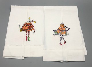 Vintage Glitterville Christmas Runway Miss Figgy Pudding &Fruit Cake Hand Towels