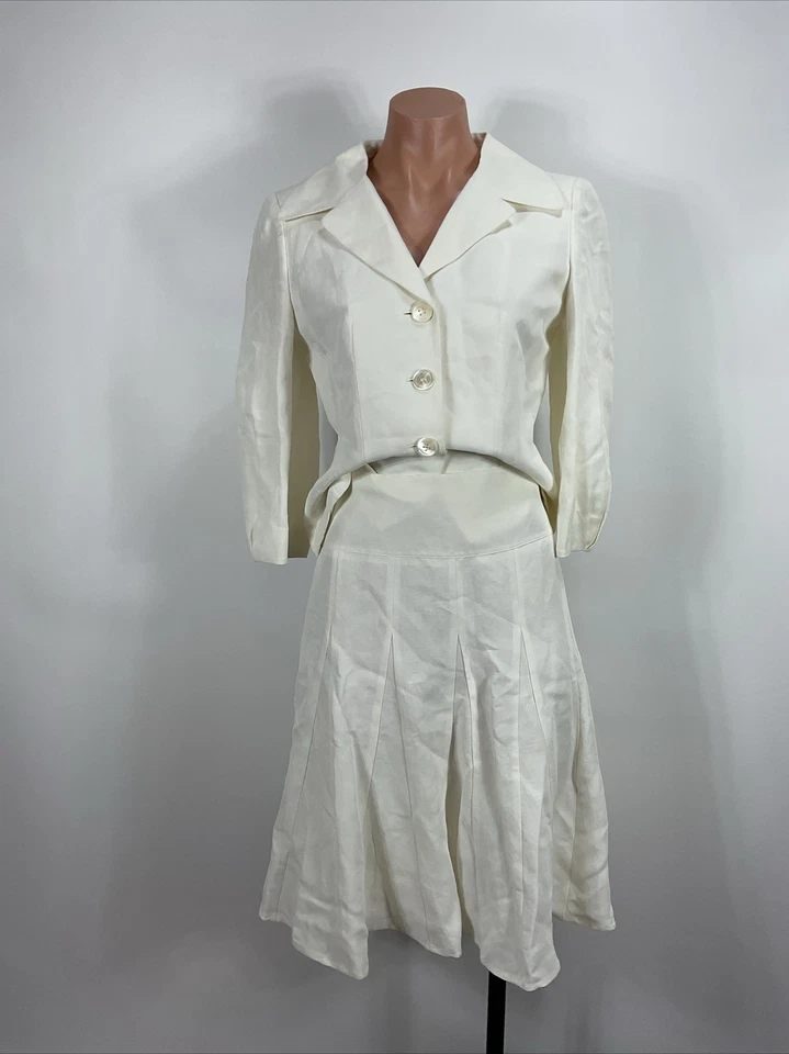 Ann Taylor Marfil Mezcla de Lino 2 Piezas Falda Chaqueta Traje Talla 2 Falda Tulipán NUEVA NUEVA CON ETIQUETAS Foto 4 de 4