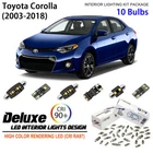 10 Bulbs LED Interior Light Kit for Toyota Corolla 2003-2018 White Dome Light