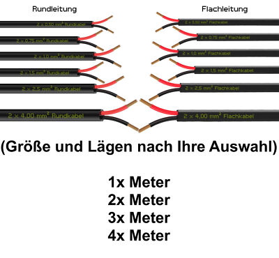 Fahrzeugleitung für KFZ 2x 0,50 ,0,75 1,0 1,5 2,5 4,00 mm² 2 Polig Rund Flach