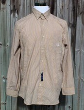 Chaps Gold w/Blue Vertical Striipes Button Down Dress Shirt Men's Size LARGE