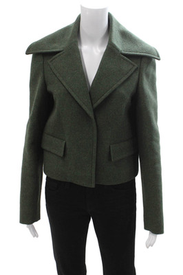 Altuzarra Women Pea Coat Green Collared Button Long Sleeve Size 38