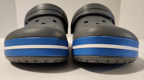 Crocs Classic Clog Gray With Blue Stripe Sandals Mens Size 8 Womens Size 10 - Picture 2 of 7