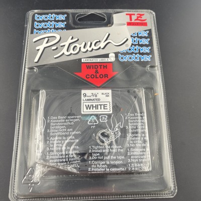 Brother P-Touch TZ-221 9mm 3/8'' Black Print On White Tape Label Sealed New