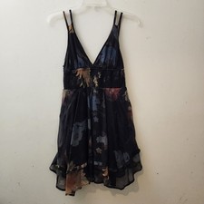 Urban Outfitters XS Black Floral Babydoll Mini Dress Boho Dark Fairy Witchy 