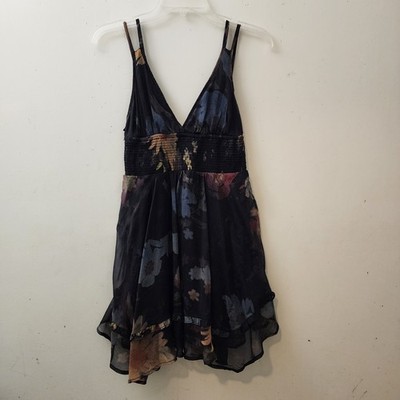 Urban Outfitters XS Black Floral Babydoll Mini Dress Boho Dark Fairy Witchy 