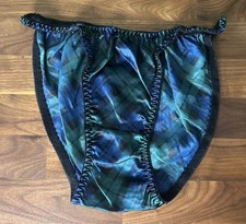 Vtg String Bikini Panties Delicates Second Skin Sheer Satin Shiny HiCut Sz 7 Bow