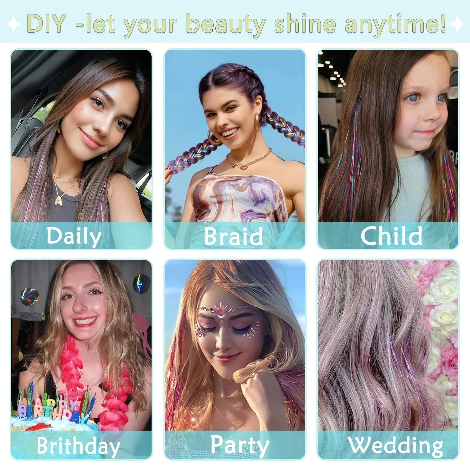 Best Clip in Hair Tinsel 12 Pcs Kit for Girls 22 Inch Glitter Fairy Extensions