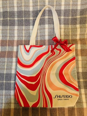 Shiseido Ginza Tokyo Canvas Tote Bag w/Suminagashi Artwork 
