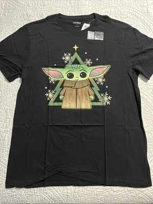 Mens Baby Yoda Holiday SS T-Shirt BLACK Size Large NWT (S-11)