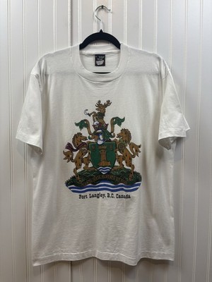 Vintage 90s Coat Of Arms Tshirt Size Large White Fort Langley Single Stitch