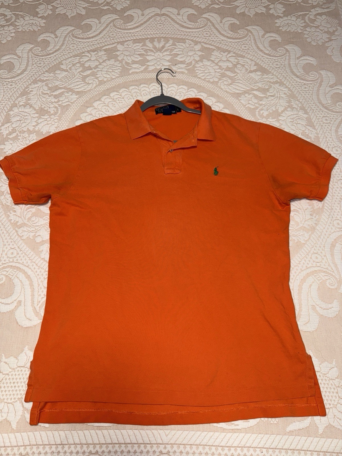 Polo Ralph Lauren camicia arancione mandarino taglia L dimagrante S S uomo verde pony usata in ottime condizioni