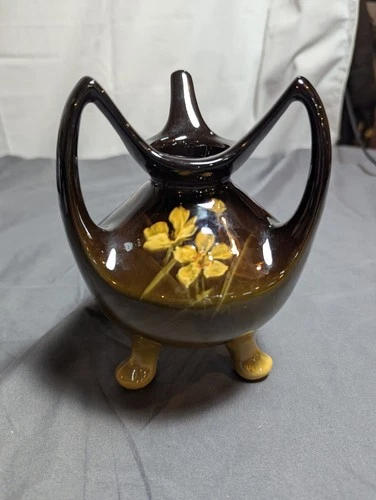 Antique Weller Pottery Louwelsa Hand Painted Tri Footed and Tri Handled Vase