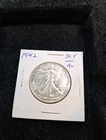 1942 WALKING LIBERTY HALF DOLLAR 90% SILVER US COIN, HIGH RELEIF AU +