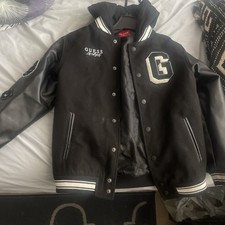 GUESS boys 10 Factory Los Angeles Jacket Large Kendrick Logo Varsity Black