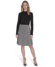 NWT Eliza J size 6 petite mock black and ivory long sleeve dress with pockets