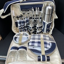 Wenzel 4 Person Picnic Bag Insulated Plates Flatware Coffee Mugs Thermos