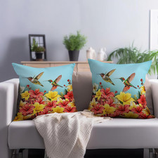 Hummingbirds Flowers Pillow Covers 18x18 Inch Spring Summer Bird Floral Throw Pi