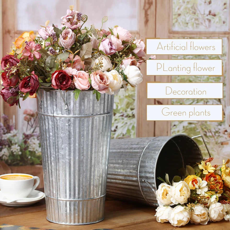 6 Pcs 12 Inch Galvanized Flower Buckets Metal Flower Vases with Handle Farmho... - Image 4 of 4