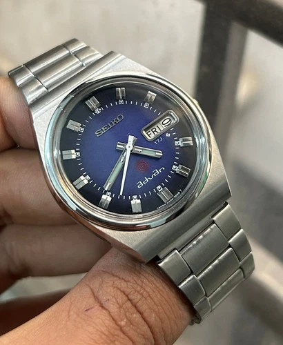 Vintage Seiko Advan 17 Jewel Blue texture Dial(Change)Japan Men Wrist Watch 6309