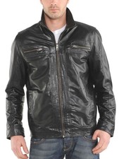 Men's Black Genuine Lambskin Leather Biker Jacket Stylish Cafe Racer Moto Coat