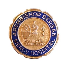 Vtg Archbishop Bergan Mercy Hospital Medical Technology Logo  Pin 14k Gold Fill