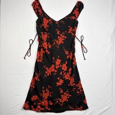 Jonathan Martin Y2K Dress Sleep Wear Size 7 Black Red Floral Tie Cocktail Date