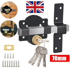 Gate Lock Garden Security Double Long Throw Bolt Rim Lock 5 Keys 70mm Both Sides