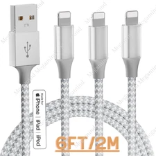 3 Pack 6ft USB Charger Cable For iPhone 14 13 12 11 XR XS 8 7 Fast Charging Cord