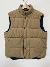 Vintage LL Bean Puffer Vest Mens Medium Large Tan Blue Snap Outdoor Hiking USA